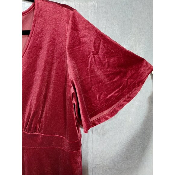 Old Navy Short Sleeve Velvet Fit & Flare Midi Dress XL Wine Red Holiday - Picture 4 of 13